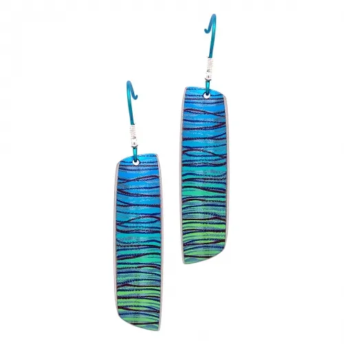 Large Scratch Art Green/Kingfisher Blue Drop Earrings
